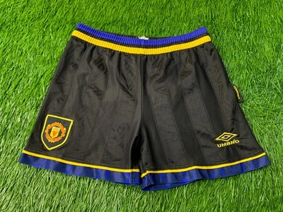 MANCHESTER UNITED 1993/1995 FOOTBALL SOCCER SHORTS AWAY UMBRO ORIGINAL YOUNG M - Image 1 of 4