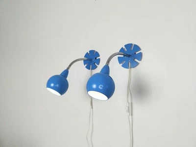 一对老式蓝色壁灯,原子眼球阅读灯,瑞典 20 世纪 80 年代 — 第 1/4 张图片