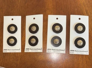 Lot Of 4 JHB International Lion Head One Inch Button Gold Black Border Round NOS - Picture 1 of 4