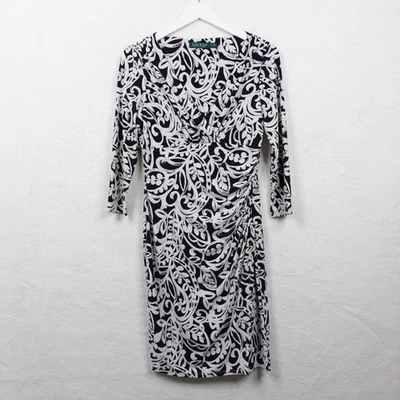 LAUREN RALPH LAUREN Surplice Faux Wrap Ruched Sheath Dress Paisley Floral Sz 6 - Image 1 of 4