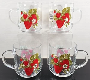 4 Luminarc Erdbeeren 10 Unzen Tassen Set Vintage Obst Klar Kaffeetassen Retro Posten - Bild 1 von 24