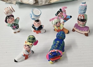 Vintage Chinese Clay Miniature Figurines Lot Of 6 Mini Hand painted Figures - Picture 1 of 6