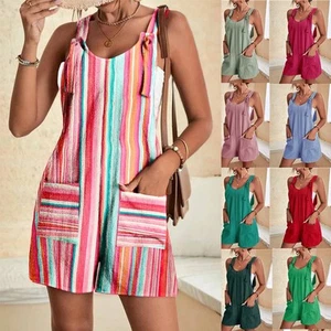Womens Strappy Jumpsuit Shorts Cami Playsuit Ladies One Piece Pockets Casual - Picture 1 of 25