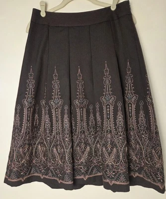 Falda Ann Taylor Loft Mujer Talla 2 Marrón Bordada Plisada Forrada Cremallera Lateral Nueva con Etiquetas Foto 1 de 4