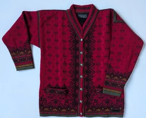 Cárdigan suéter Dale Of Norway para mujer 100 % lana rojo negro talla M - Imagen 1 de 3