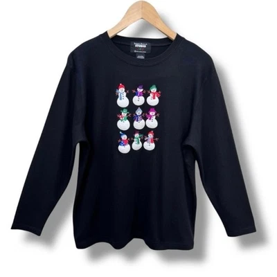 Camisa de muñeco de nieve Designers Originals Studio Joy para mujer XL negra de vacaciones manga larga Foto 1 de 4