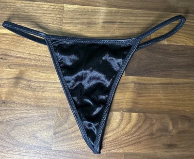 Vtg Playboy Intimates Panties Thong Sz M Second Skin Black Shiny Low Rise Glossy - Image 1 of 4