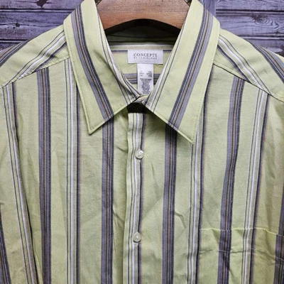Concepts by Claiborne Men's Dress Shirt 3XL Green Stripe Button-Up - Image 1 of 4