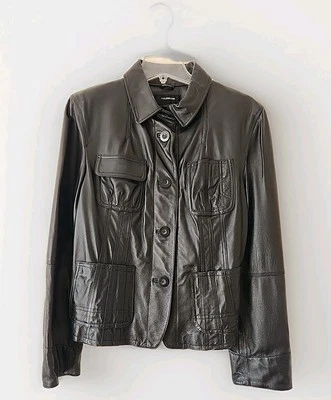 Chaqueta de cuero genuino negra para mujer Colebrook XL - Abrigo de otoño con bolsillos utilitarios Foto 1 de 4