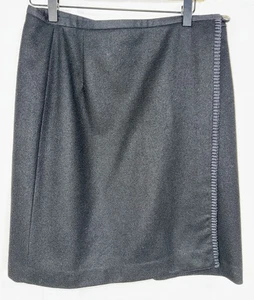 Eddie Bauer Women’s Sz 14 100% Wool Black Skirt Wrap Style Button Career - Picture 1 of 6
