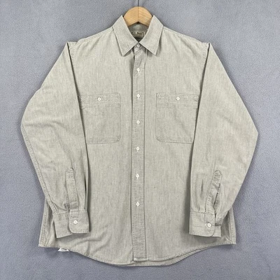 Vintage LL Bean Shirt Mens Medium Green Beige Long Sleeve Pockets 90s USA Made - Image 1 of 4
