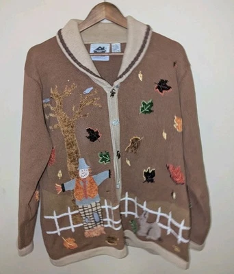 Storybook Knits Sweater Womens M Medium Cardigan HSN Squirrel Fall Leaves Autumn - Image 1 of 4