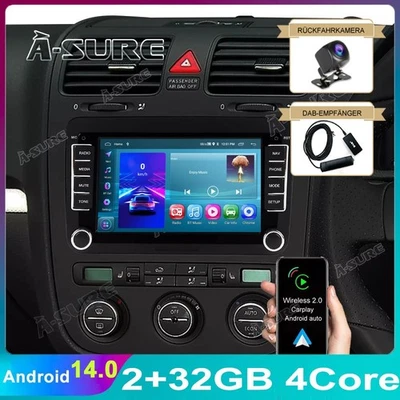 DAB+32G CarPlay Autoradio Android 14 Navi Kam Für VW GOLF 5 6 Touran Polo Passat - Bild 1 von 4