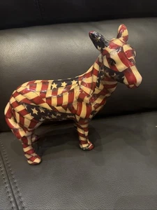 Vtg Dem Patriotic American Flag Donkey Figurine La Vie Glossy Red White Blue - Picture 1 of 5