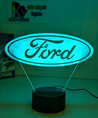 FORD LOGO COCHE MOTOR PERSONALIZADO 3D LED Luz Nocturna 7 Colores Vestuario Lámpara Foto 1 de 4