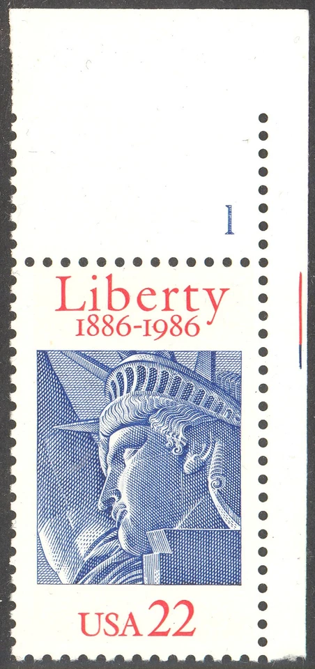 Scott 2224- The 1986 22¢ Statue of Liberty Issue - MNH Plate No. Single - Image 1 of 1