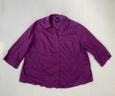 Basic Editions Womens Top Size 2X Purple Blouse Shirt Button Up 1/2 Sleeve - Image 1 of 4