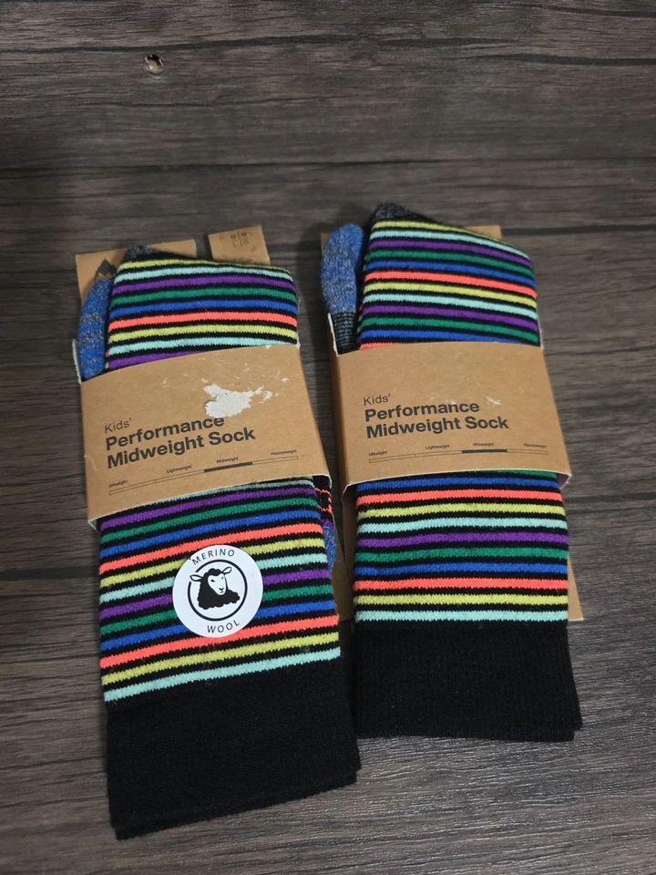 Burton Merino Wool Performance Midweight Socks Kids M/L Ski Snowboard 2 Pairs