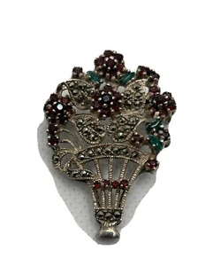 Broche prendedor vintage de plata esterlina con ramo de flores de marcasita - Imagen 1 de 7