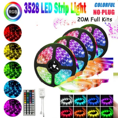 66FT RGB Flexible LED Strip Light 3528 SMD Remote Fairy Lights Room TV Party Bar - Image 1 of 4