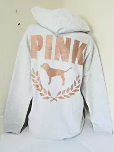 BLING Victoria Secret Pink ROSE GOLD GLITTER SHINE LOGO PULLOVER HOODIE L XL 2XL - Picture 1 of 4