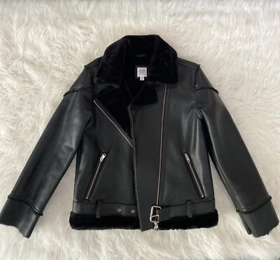 Новый с Ярлыками! GAP Kids девочек черный искусственной кожи меха с подкладкой мотоциклиста Moto куртка XL (12-13) - Изображение 1 из 4