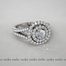 1 Ct Off White Round Moissanite Engagement Double Halo Split Shank Silver Ring