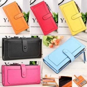 Mujeres Cartera de Cuero Larga Bolso sin asas Cartera Portatarjetas de Crédito Teléfono Estuche Bolso de Mano - Imagen 1 de 19