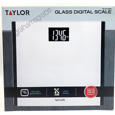 TAYLOR DIGITAL GLASS BATHROOM SCALE WHITE UP TO 550 LB HEAVY DUTY WIDE PLATFORM