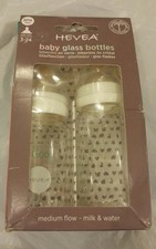 Hevea Baby Glass bottle 2 pack 3-24 Months Natural Rubber Non Toxic New