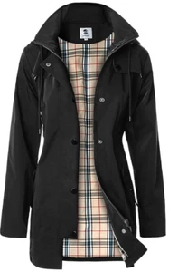 NEW SaphiRose Women's Long Hooded Rain Jacket Black Size 2XL - Picture 1 of 1