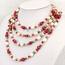 Freshwater Pearl Necklace Strands 74" 5-10mm Multicolor Baroque
