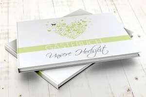 Gästebuch unsere Hochzeit mit Fragen A4 quer Schmetterling Grün Buch - Bild 1 von 4