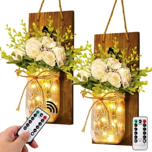 2Pcs Mason Jar Sconces Wall Decor, Handmade Rustic wall Sconces with LED Fairy L - Picture 1 of 8
