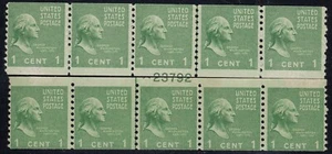 #839 1c Washington Prexie EFO Coil 2 x Line Strip of 5 with Plate #23792 MNH OG - Picture 1 of 2