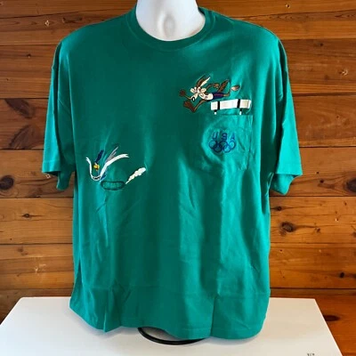 Camiseta 96 Wylie Coyote Roadrunner Bordada Juegos Olímpicos Bolsillo XL Looney Toons Foto 1 de 4