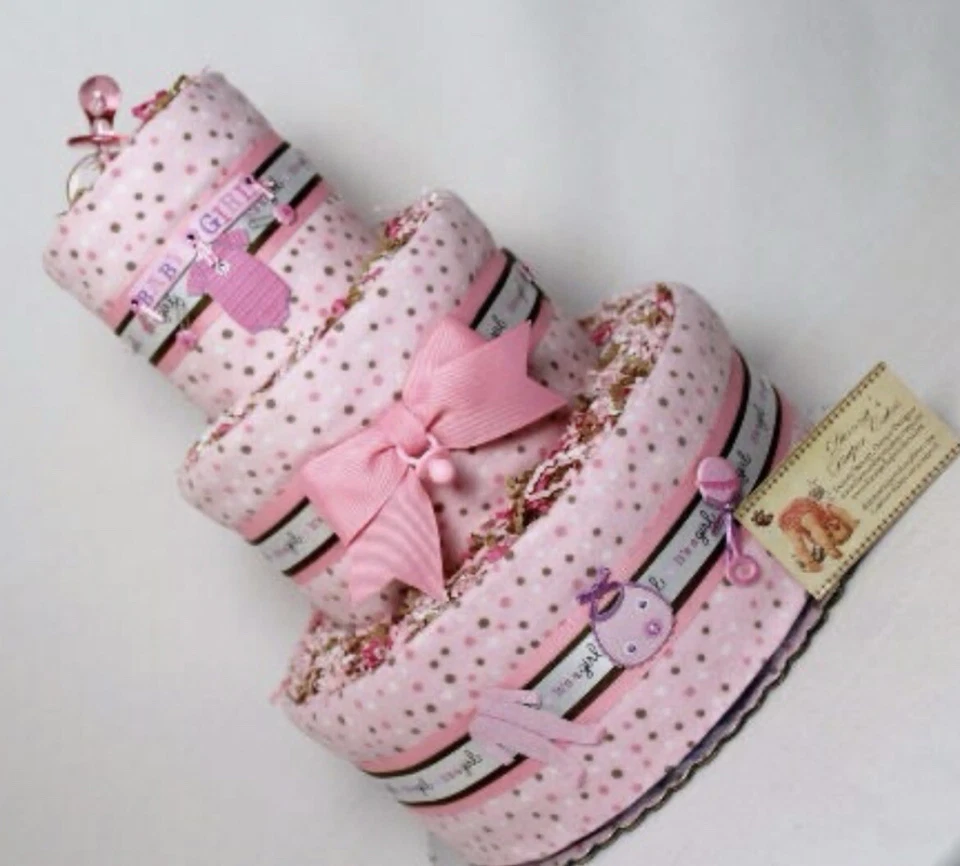 Pañal bebé pastel lunares niña rosa centro de mesa regalo recién nacido Foto 1 de 1