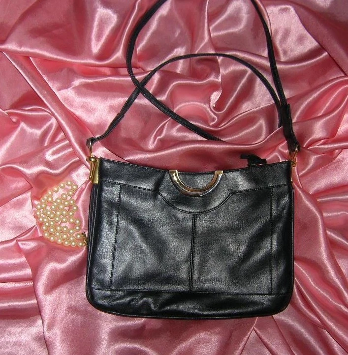 USA Lou Taylor 50's Navy Blue Leather Purse Mirror ITALY Art Deco Mid Cen Vtg - Image 1 of 1