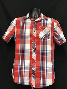 Arizona Western Shirt Mens Size SXL- 14-16 Red White Blue Plaid Short Sleeve - Picture 1 of 4