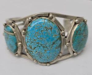 Navajo - Natural Turquoise & .925 Silver Cuff Bracelet c. 1940s, size 6.5 - Picture 1 of 8