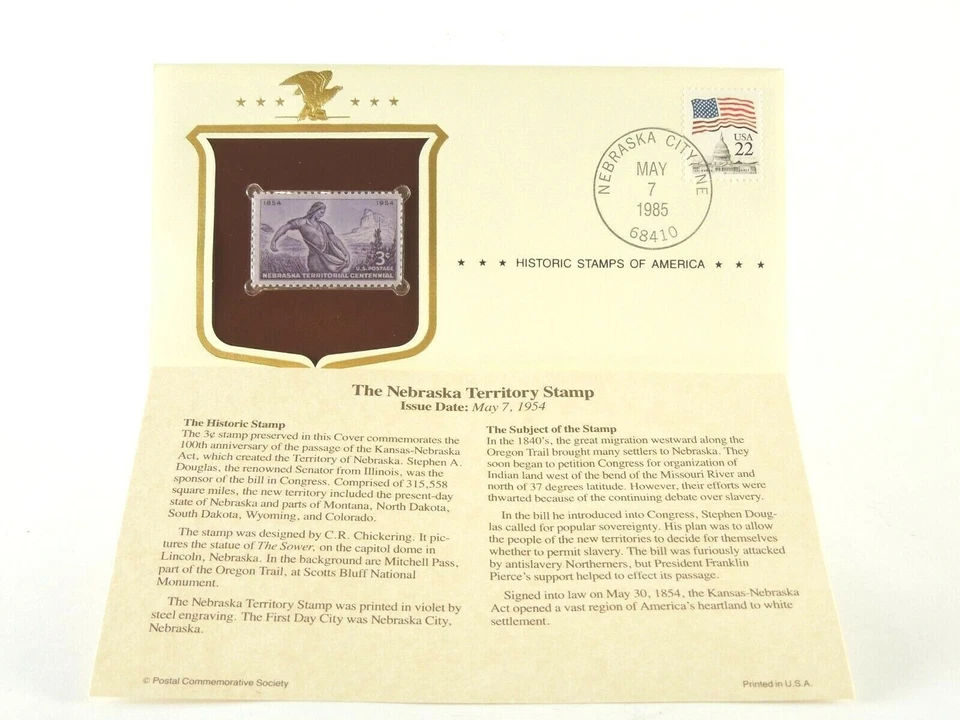 Nebraska Territory 1954 Stamp Oregon Trail Historic America Commemorative Cover - Image 1 of 4