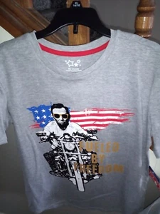 Abe Lincoln July 4th Youth XL 14-16 Fuel By Freedom T-Shirt Motorcycle NWT GRAY - Picture 1 of 4