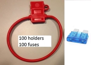 (100) 14 GAUGE ATC FUSE HOLDER With COVER + (100) 15 AMP FUSES IN-LINE 14 GA USA - Picture 1 of 1
