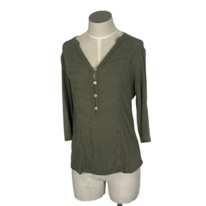 Democracy XS Sage Green Top Festival Boho Cottagecore 3/4 Sleeves Embroidered - Picture 1 of 7