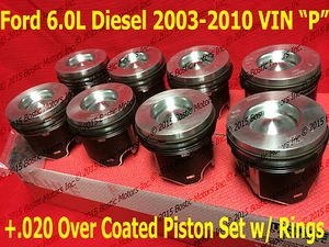 Juego de 8 pistones diésel Ford 6.0 6.0L +.020 03-10 MAHLE Clevite recubiertos con anillos - Imagen 1 de 7