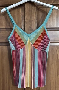 Ideology Women's Sz L Knit Tank Top Multicolor Stretch Retro Look - Picture 1 of 6