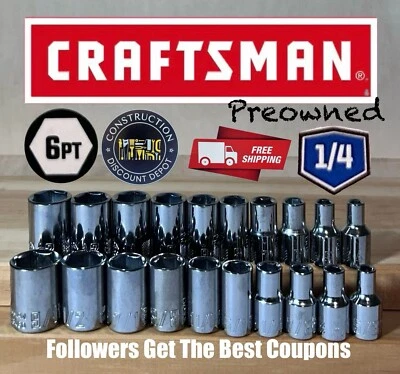 CRAFTSMAN  20pc Short 1/4 SAE METRIC MM 6pt ratchet wrench socket set - Image 1 of 3