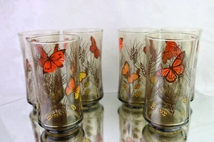 6 Libbey braun orange Monarch Schmetterling Tawny Garten Party 5" Glas Becher - Bild 1 von 5