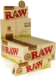 Authentic Raw King Size Slim Organic Hemp Rolling Papers Box of 50 Packs, 32 Ct. - Picture 1 of 4