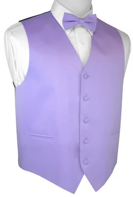 Conjunto de chaleco y pajarita de esmoquin satinado lavanda para hombre. Boda, formal, graduación, crucero Foto 1 de 4